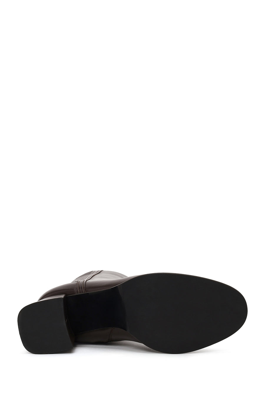 Woman Brown Zip Closure Chunky Heeled Leather Boots