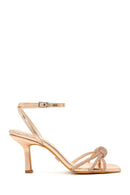 Women's Pink Ankle Buckle Stoned Thin Heel Sandals | Derimod