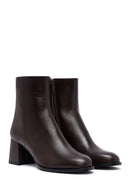 Woman Brown Zip Closure Chunky Heeled Leather Boots | Derimod