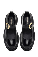 Woman Black Buckled Leather Shoes | Derimod