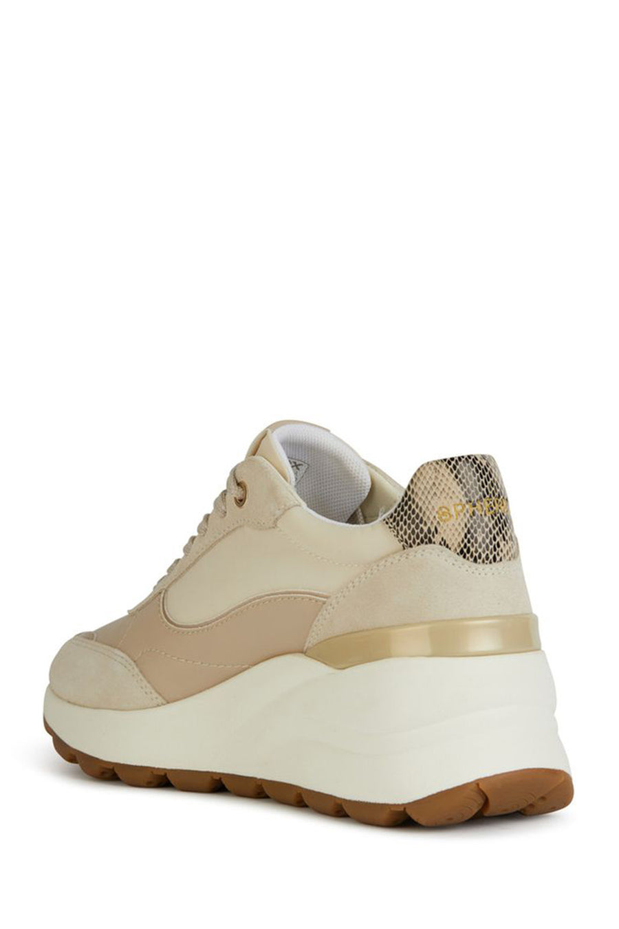 Geox Kadın Bej Spherica Ec11 Kalın Tabanlı Bağcıklı Deri Sneaker