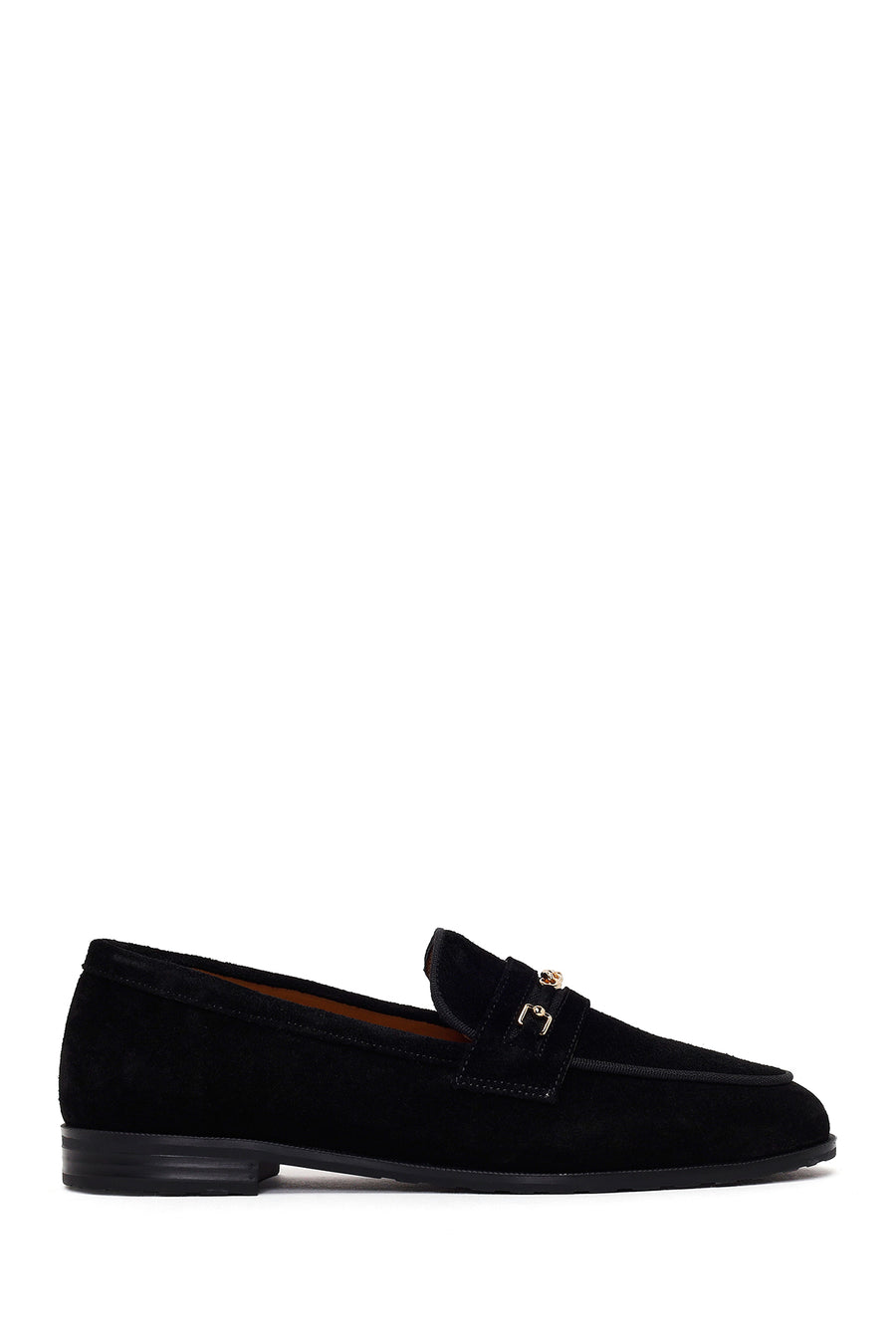 Woman Black Buckled Suede Masculine Loafer 26PFD230110 | Derimod