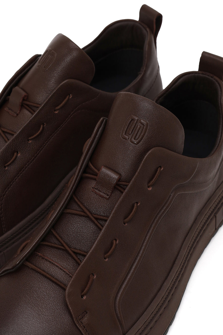 Erkek Kahverengi Bağcıklı Deri Sneaker