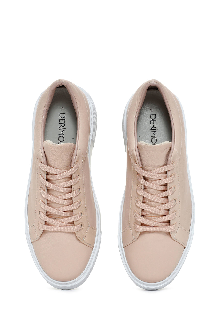 Kadın Pudra Bağcıklı Deri Sneaker