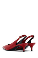 Women's Red Open Back Low Heel Patent Leather Shoes | Derimod