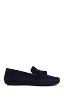 Men's Navy Blue Tassel Suede Leather Loafer | Derimod