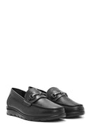 Women's Black Buckle Detailed Leather Comfort Loafer | Derimod