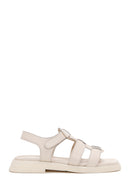 Women's Cream Ankle Strap Leather Comfort Sandals | Derimod