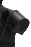 Women's Black Zippered Thick Heeled Leather Boots | Derimod