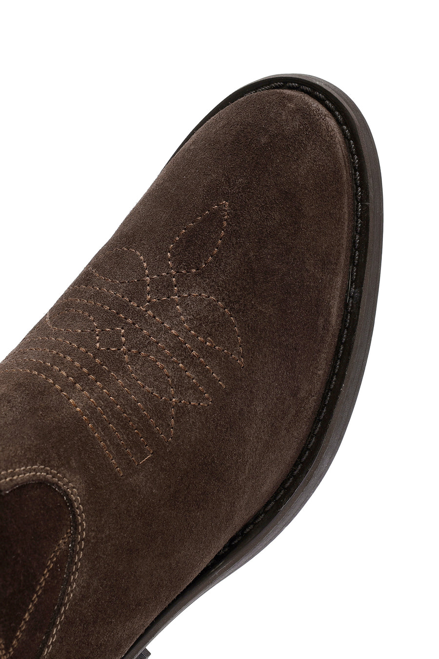 Woman Brown Short Chunky Heeled Suede Cowboy Boots