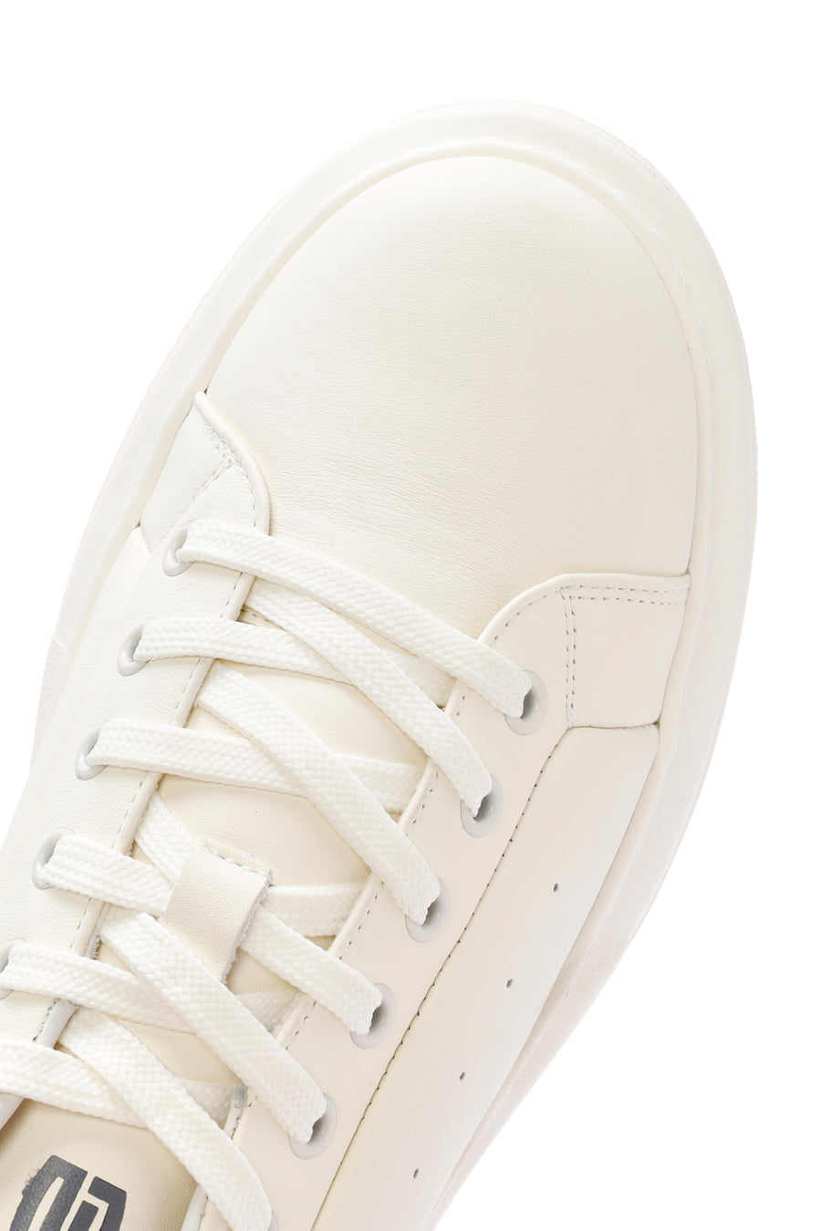 Men's White Lace-up Thick-Sole Leather Sneaker