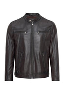 Lucas Men's Brown Mandarin Collar Leather Jacket | Derimod