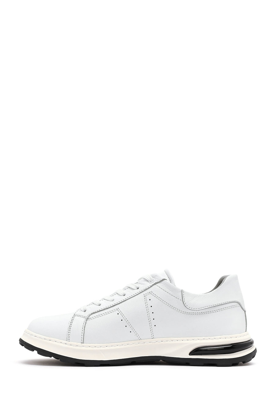 Men's White Lace-up Thick-Sole Leather Sneaker