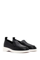 Women's Black Leather Comfort Loafer | Derimod