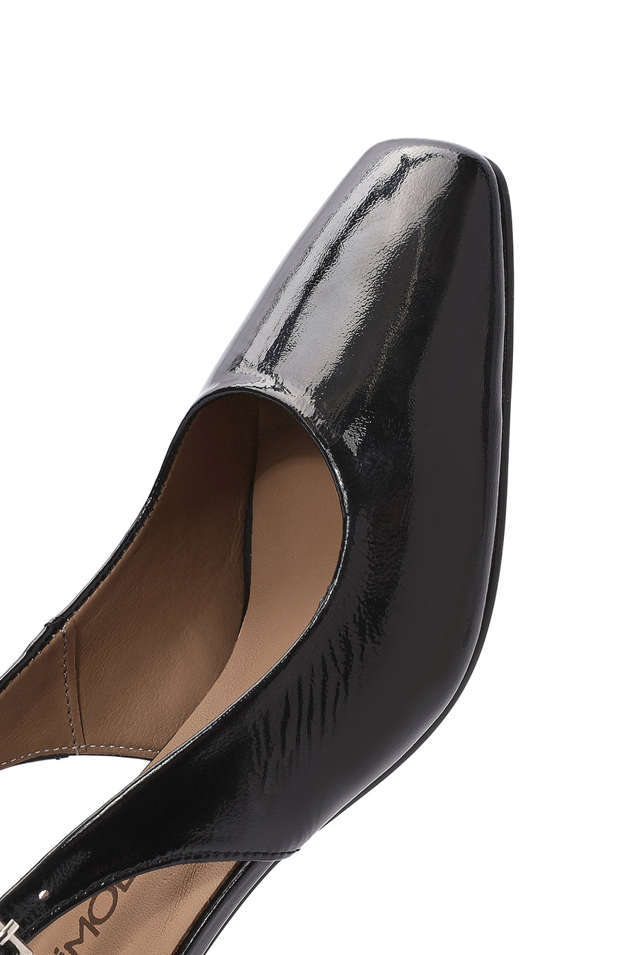 Women's Black Ankle Buckle Slingback Heeled Patent Leather Shoes