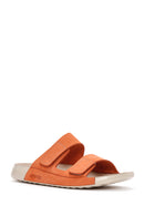 Women's Orange Nubuck Leather Comfort Slippers | Derimod