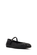 Women's Black Stone Leather Ballet Flats | Derimod