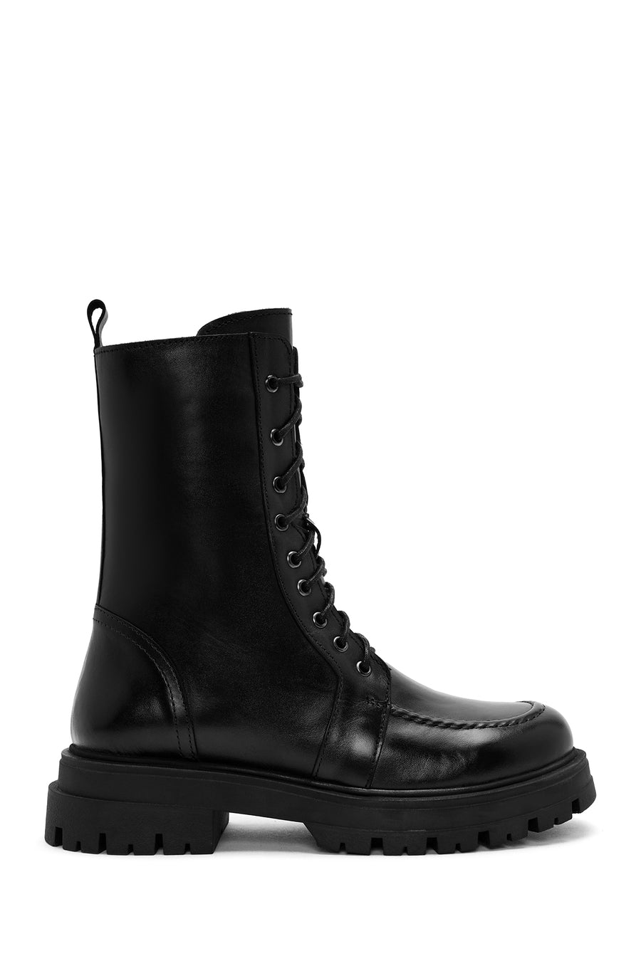 Women's Black Lace-Up Zipper Detailed Leather Combat Boots 24WFD185518 | Derimod