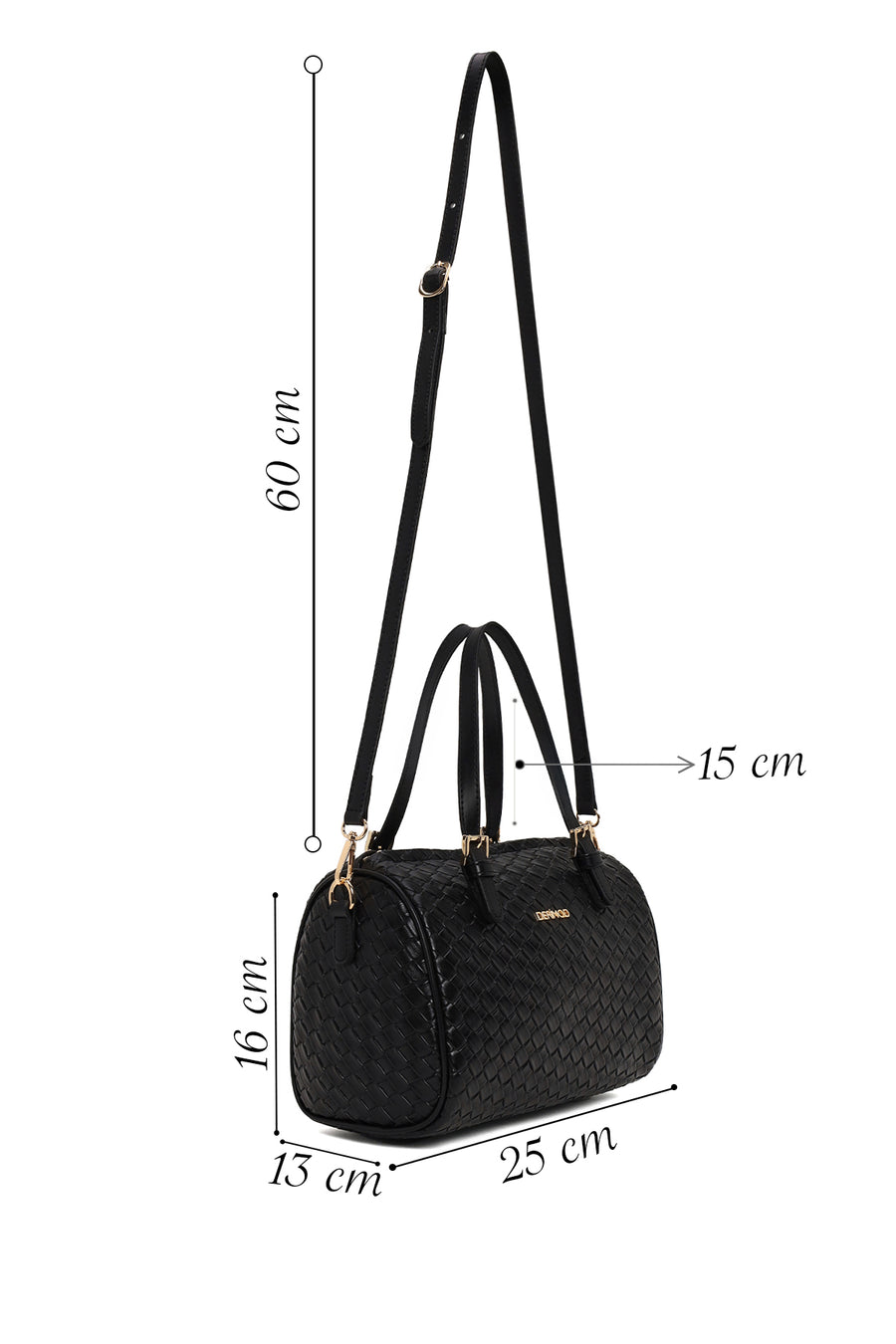 Woman Black Long-Strap Woven Shoulder Bag