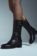 Women's Black Zippered Buckle Detailed Leather Boots | Derimod