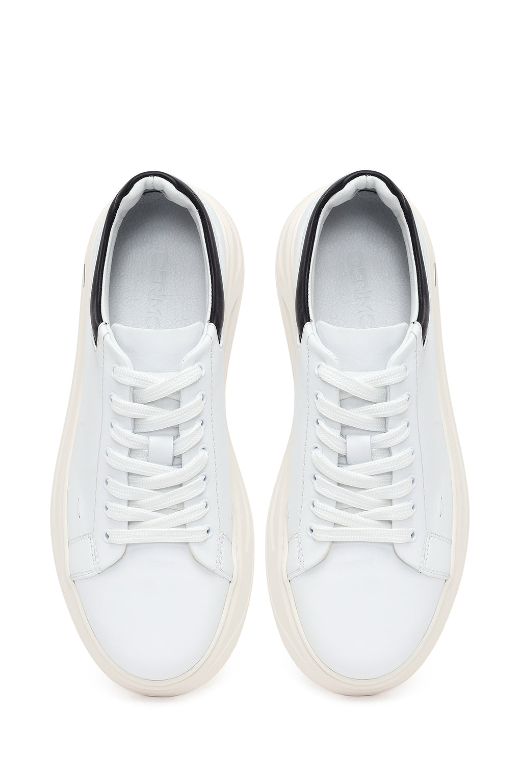 Erkek Beyaz Bağcıklı Kalın Deri Sneaker