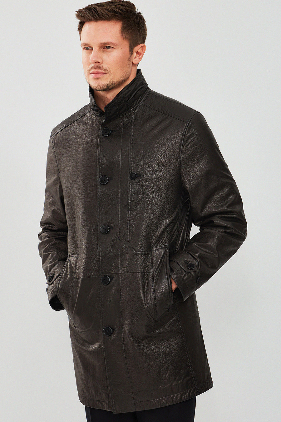 Ederson Men's Black Long Leather Trench Coat