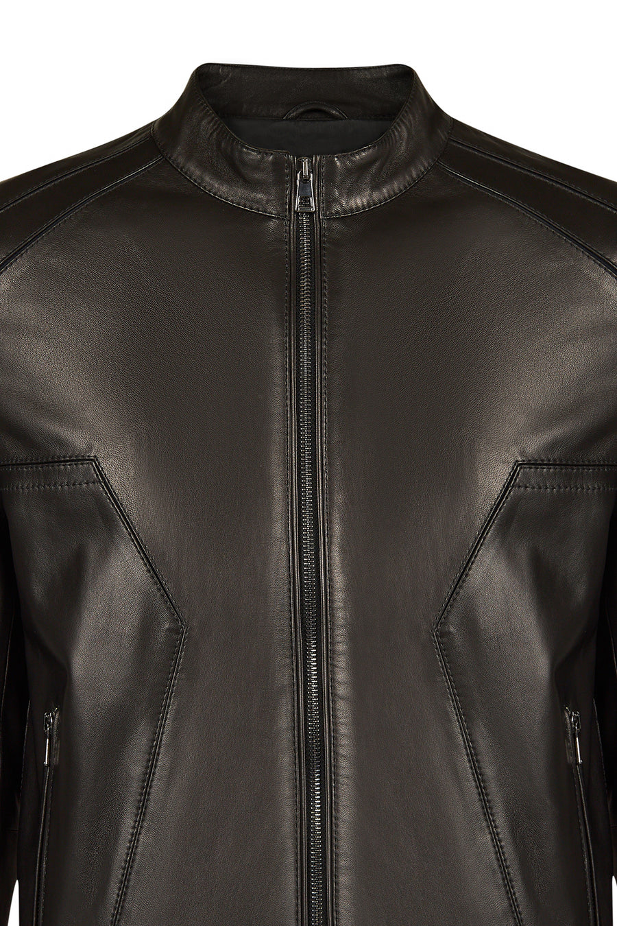 Musiala Male Black Slim-Fit Leather Jacket