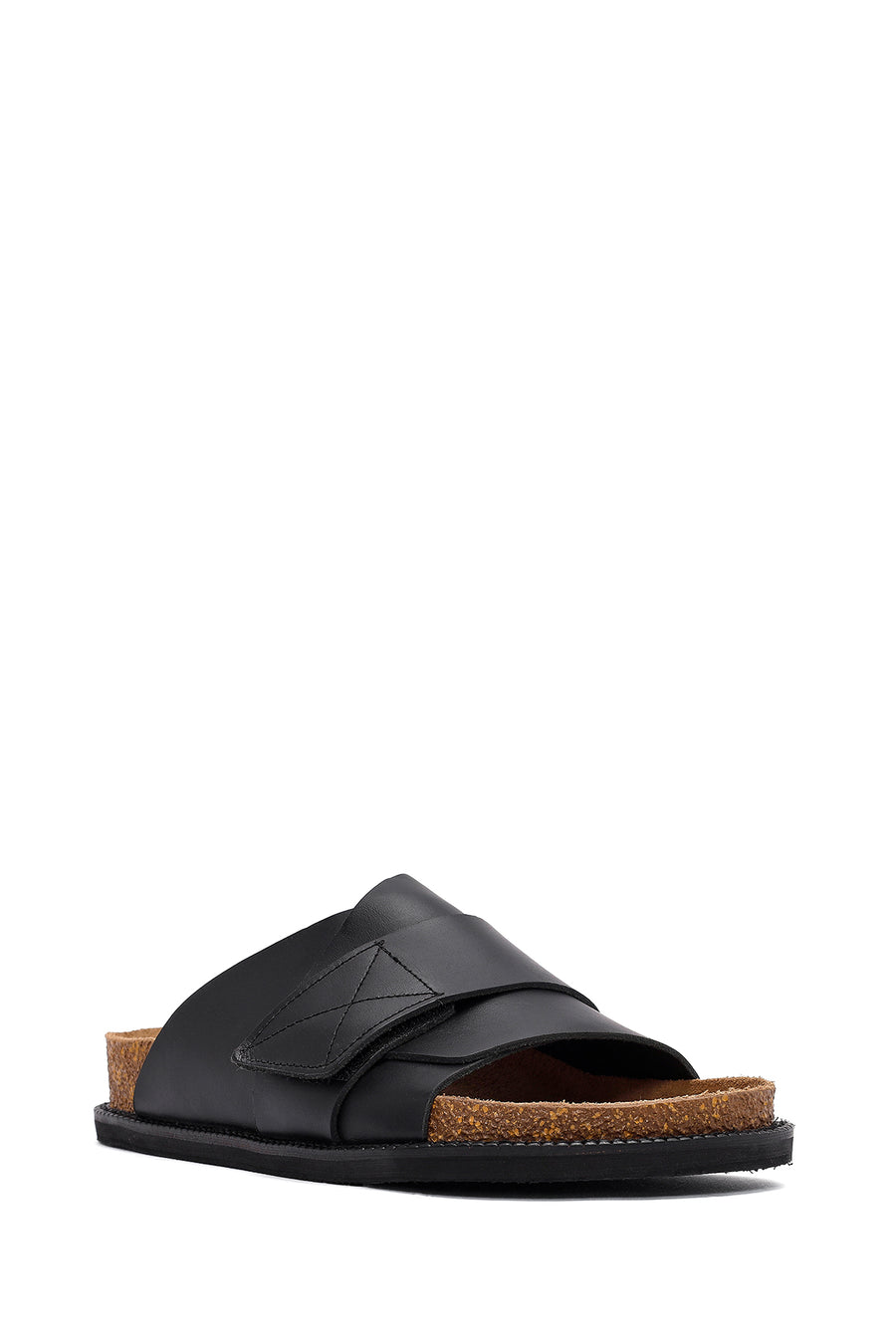 Women's Black Strappy Leather Slippers
