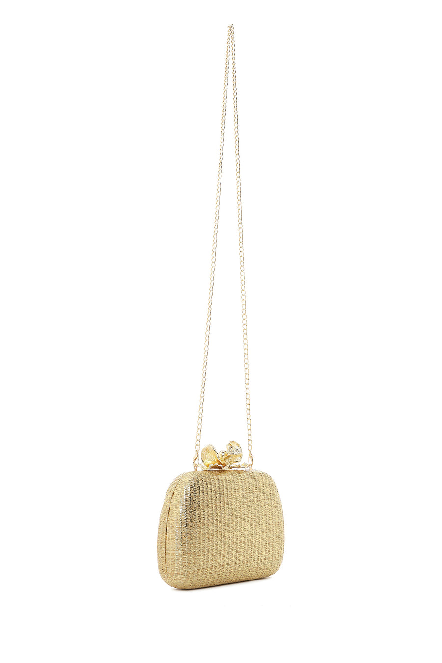 Women's Gold Long Strap Stone Mini Straw Evening Dress Box Clutch Bag