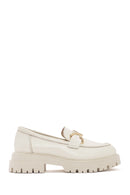 Women's Cream Leather Masculine Loafer | Derimod