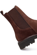 Woman Brown Thick-Soled Suede Chelsea Boots | Derimod