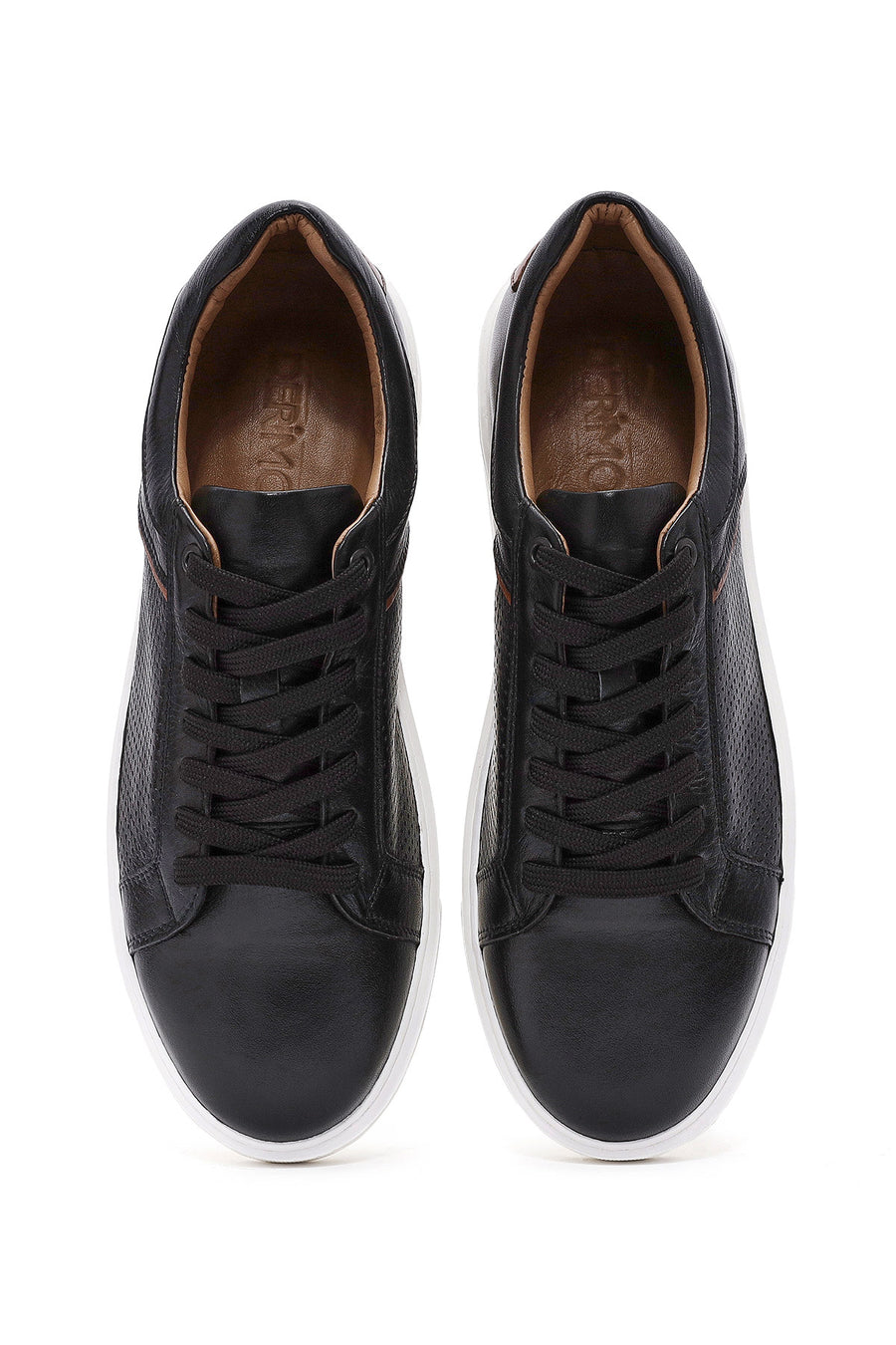 Erkek Siyah Bağcıklı Deri Sneaker
