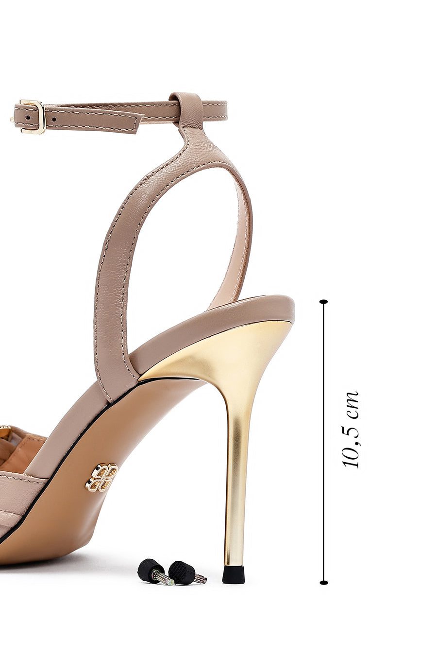 Women's Beige Ankle Buckle High Thin Heel Leather Sandals