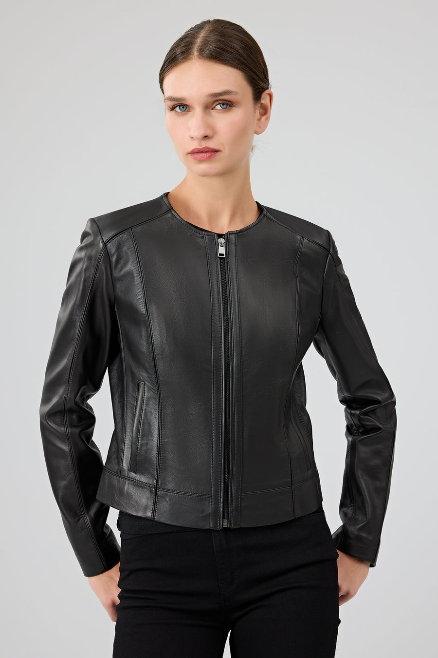 Flora Women's Black Slim Short Leather Jacket 25SGD5300U4 | Derimod