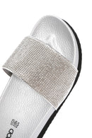 Women's Silver Thick Soled Stone Slippers | Derimod