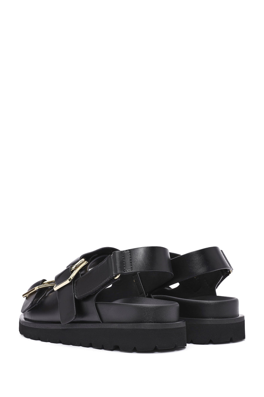 Women's Black Strappy Thick Soled Sandals