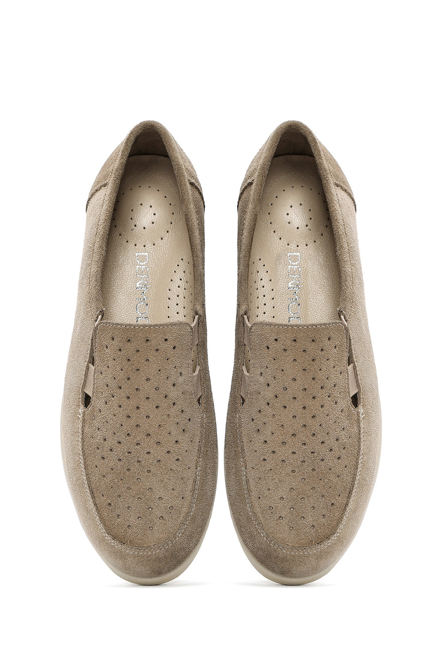 Women's Beige Wedge Heel Suede Leather Comfort Loafer