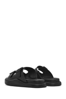 Men's Black Buckled Leather Slippers | Derimod