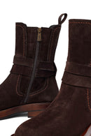Woman Brown Zippered Suede Leather Boat | Derimod
