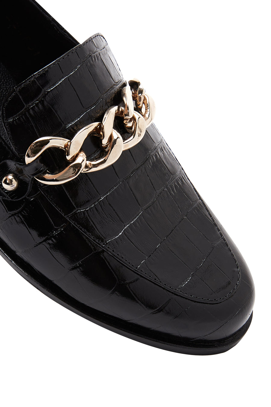 Women's Black Leather Crocodile Classic Loafer