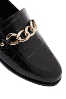 Women's Black Leather Buckle Crocodile Classic Loafer | Derimod