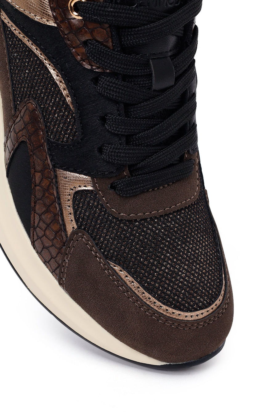 Woman Brown Lace-Up Wedge Sneaker