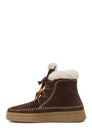 Woman Dark Mink Lace-Up Thick-Soled Suede Teddy Boots | Derimod