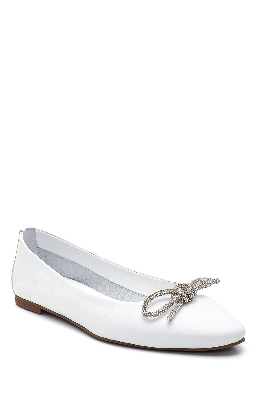 Women's White Leather Bow Ballerina Ballet