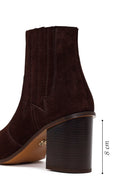 Woman Brown Chunky-Heeled Suede Cowboy Boots | Derimod