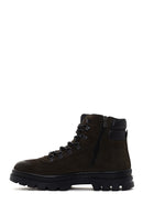 Men's Khaki Nubuck Leather Zippered Boots | Derimod