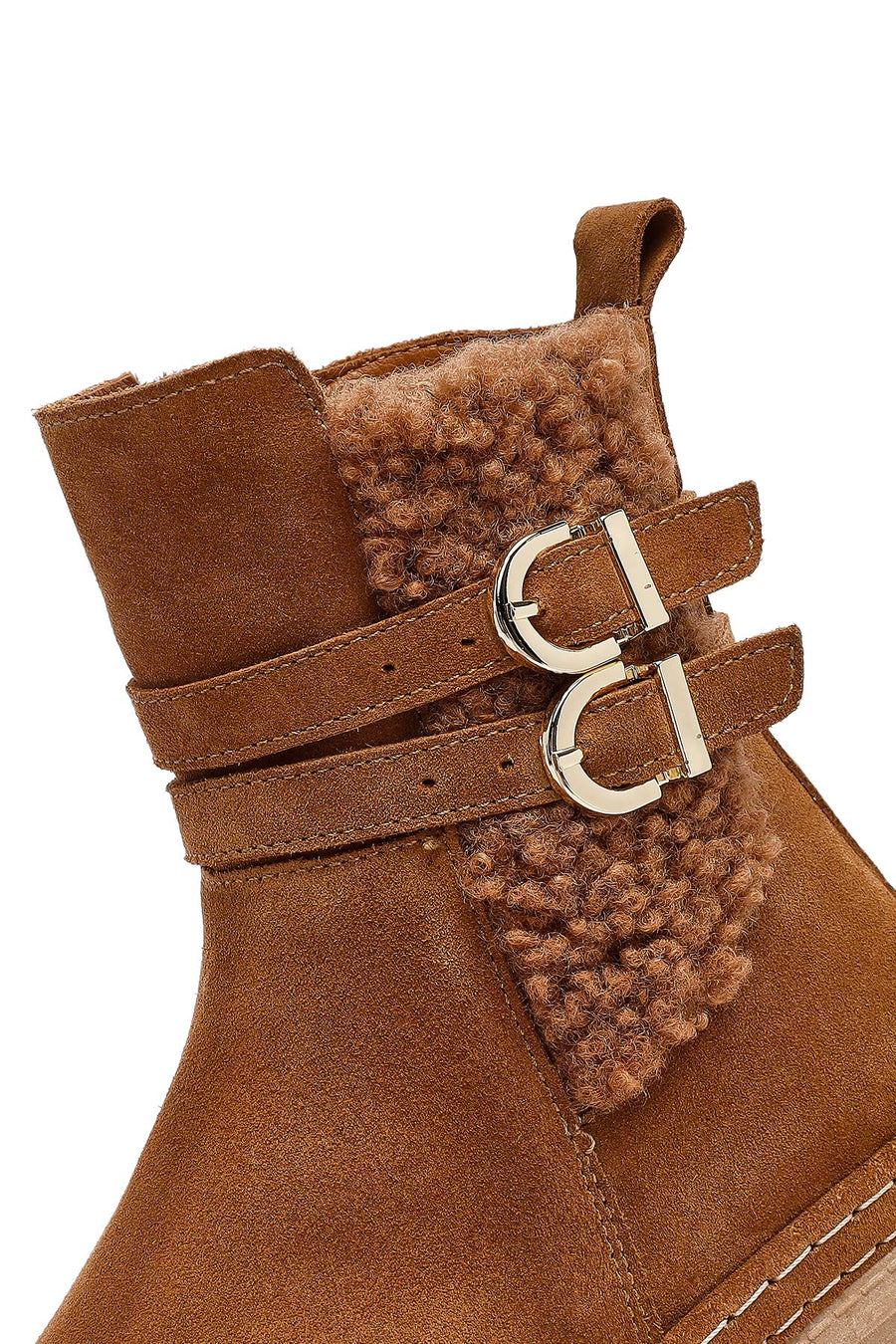 Woman Tan Zippered Suede Leather Teddy Bot
