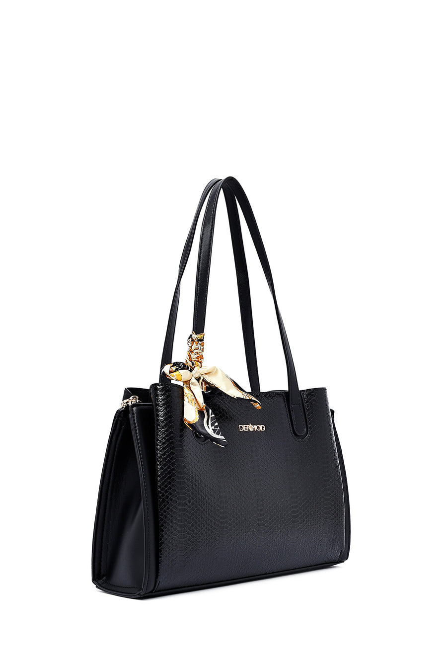 Women's Black Patterned Classic Handbag