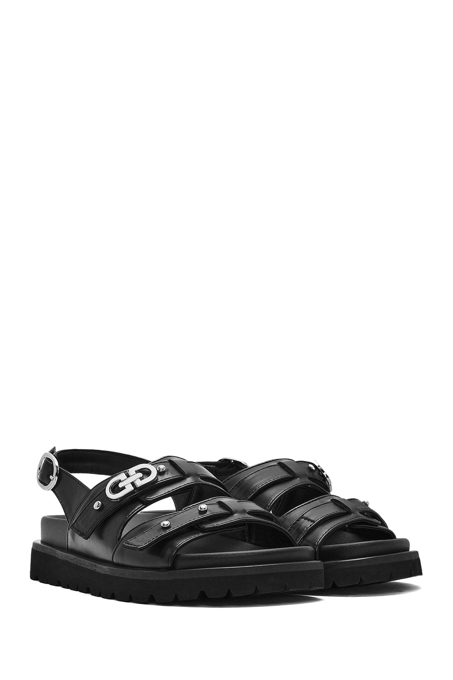 Women's Black Buckle Sandals