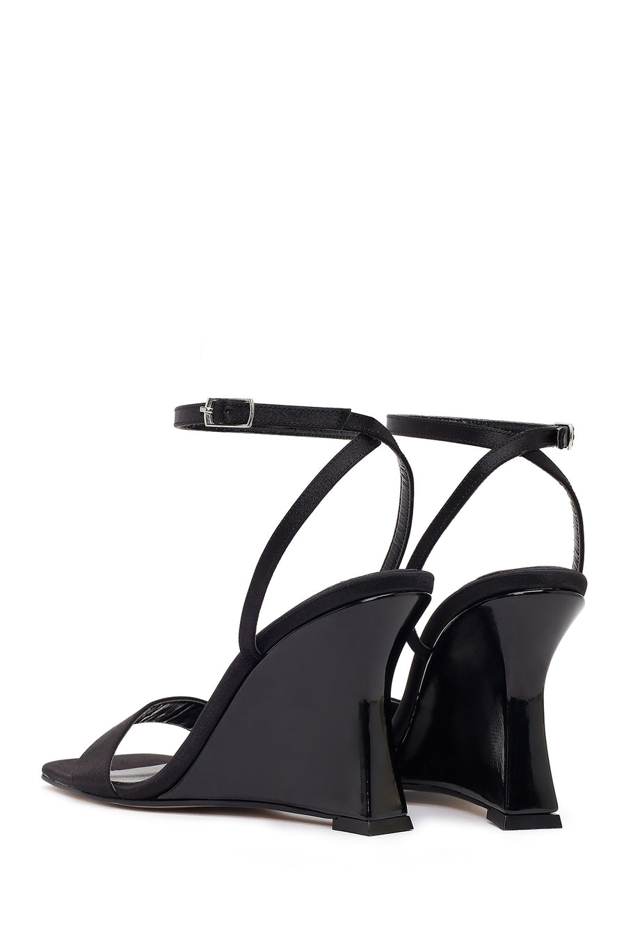 Women's Black Ankle Buckle High Platform Satin Sandals